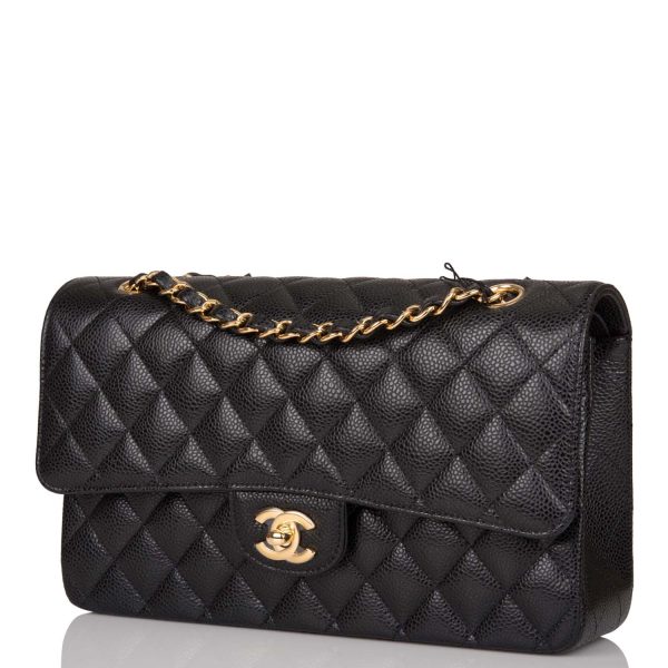 Chanel Black Quilted Caviar Medium Classic Double Flap Bag Gold Hardware Sale