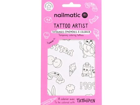 12 Temporary Coloring Tattoos - Kawaï For Sale