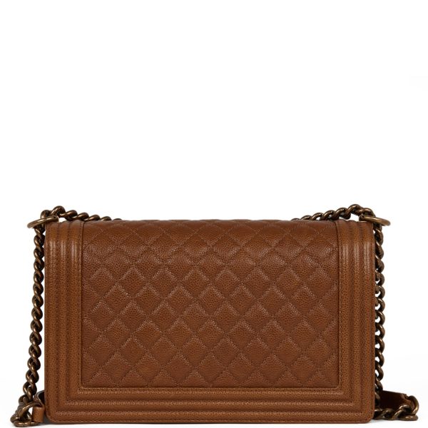 Chanel Large Boy Bag Brown Caviar Antique Gold Hardware Online now