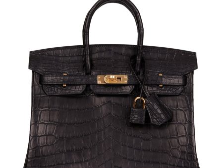 Hermes Birkin 25 Black Matte Niloticus Crocodile Gold Hardware Fashion