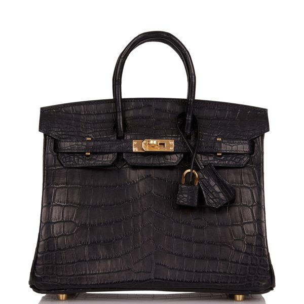 Hermes Birkin 25 Black Matte Niloticus Crocodile Gold Hardware Fashion