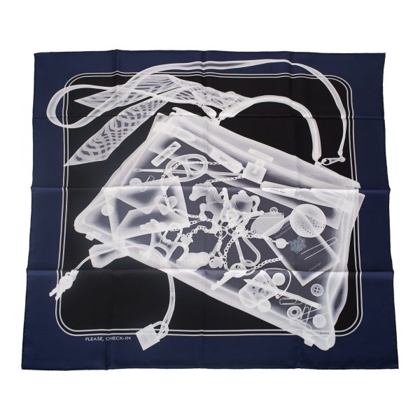 Hermes  Please, Check In  Marine Silk Twill Scarf 90cm on Sale