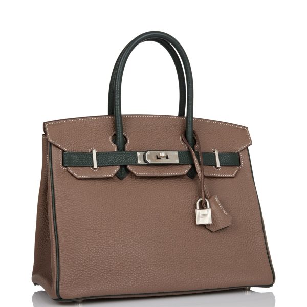 Pre-owned Hermes Special Order (HSS) Birkin 30 Etoupe and Vert Fonce Togo Brushed Palladium Hardware Online