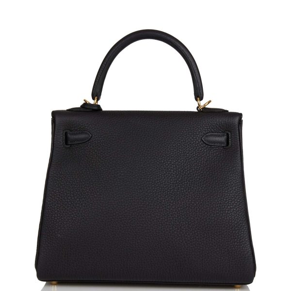 Hermes Kelly Retourne 25 Black Togo Gold Hardware Online now