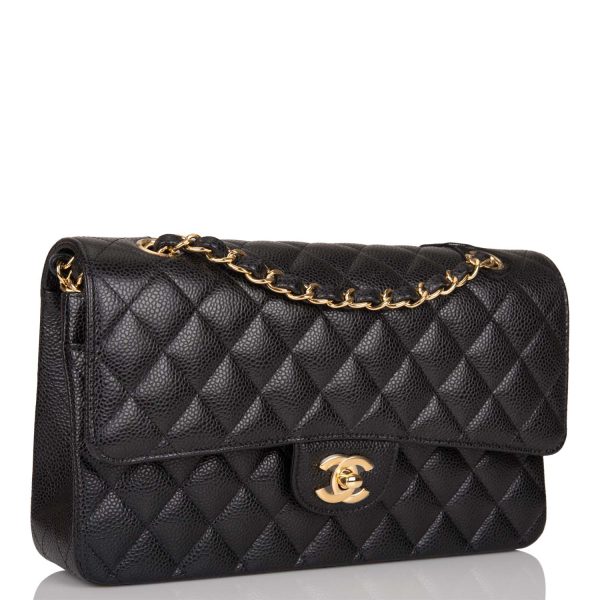 Chanel Black Quilted Caviar Medium Classic Double Flap Bag Gold Hardware Sale