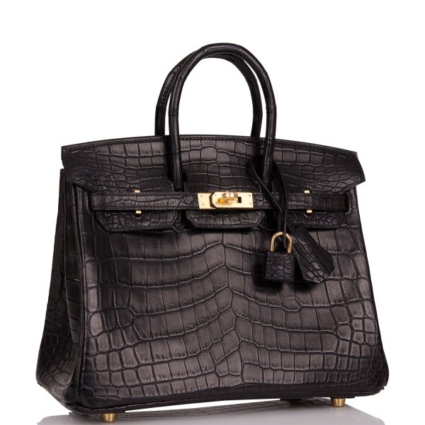 Hermes Birkin 25 Black Matte Niloticus Crocodile Gold Hardware Fashion