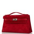 Hermes Kelly Pochette Rouge Vif Doblis Palladium Hardware on Sale