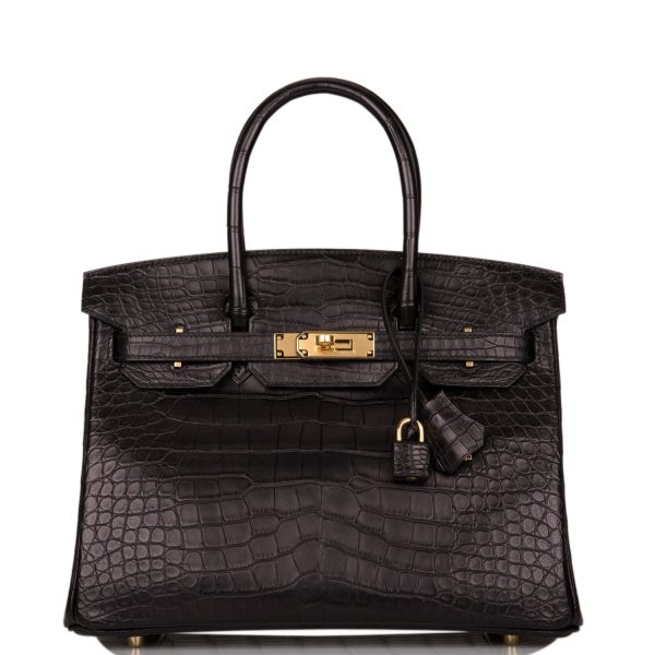 Hermes Birkin 30 Black Matte Alligator Gold Hardware Hot on Sale