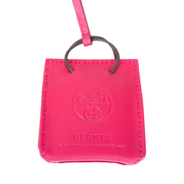 Hermes Rose Mexico Mini Shopping Bag Charm For Sale