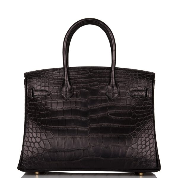 Hermes Birkin 30 Black Matte Alligator Gold Hardware Hot on Sale