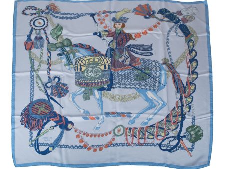 Hermes  Le Timbalier  Bleu Ciel Washed Silk Twill Scarf 90cm Online Sale