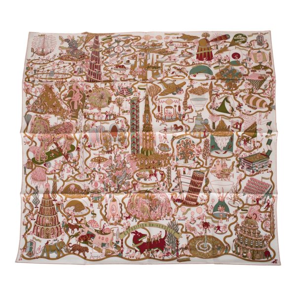 Hermes  Exposition Universelle  White Silk Twill Scarf 90cm Online