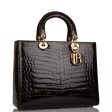 Pre-owned Christian Dior Dark Brown Large Lady Dior Alligator Tote Gold Hardware Online Sale