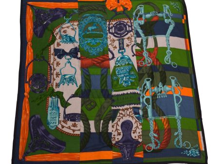 Hermes  Della Cavalleria  Green Cashmere and Silk Shawl Scarf 140cm For Cheap