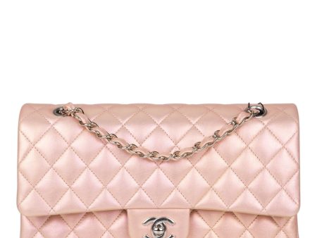 Chanel  Medium Classic Double Flap Bag Pink Iridescent Lambskin Silver Hardware Supply