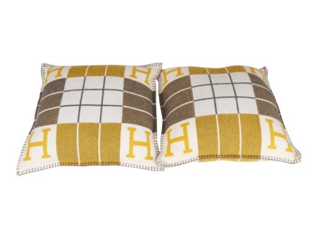 Hermes  Avalon III  Gris and Soleil Signature H Cushion PM Set of Two Online Hot Sale