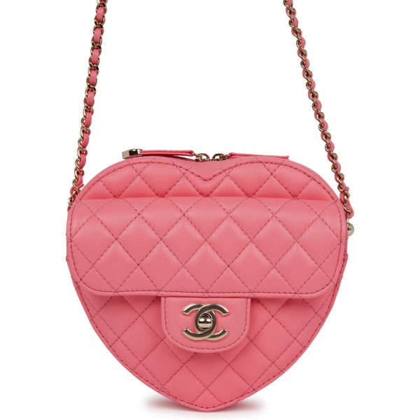 Chanel CC In Love Large Heart Bag Pink Lambskin Light Gold Hardware Online Sale