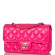 Chanel Pink Quilted Patent Rectangular Mini Classic Flap Bag Light Gold Hardware Sale