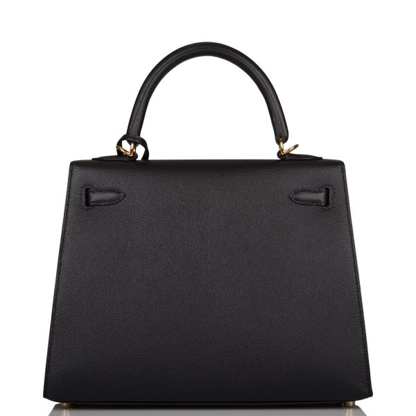 Hermes Black Epsom Sellier Kelly 25cm Gold Hardware For Discount