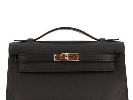 Hermes Kelly Pochette Black Swift Rose Gold Hardware For Discount