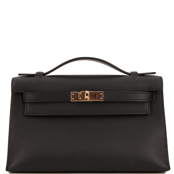 Hermes Kelly Pochette Black Swift Rose Gold Hardware For Discount