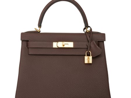 Hermes Kelly Retourne 28 Chocolate Togo Gold Hardware Sale