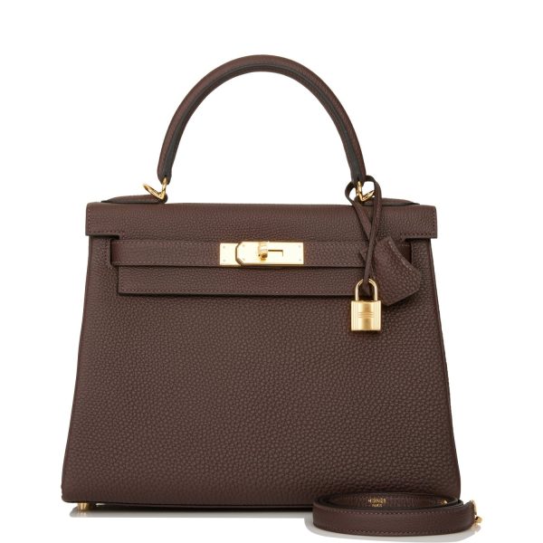 Hermes Kelly Retourne 28 Chocolate Togo Gold Hardware Sale