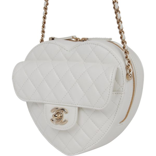 Chanel CC In Love Large Heart Bag White Lambskin Light Gold Hardware Sale