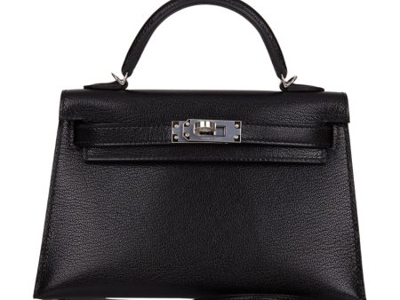 Hermes Kelly Sellier 20 Black Chevre Chamkila Palladium Hardware Hot on Sale