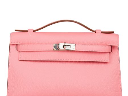 Pre-owned Hermes Kelly Pochette Rose Confetti Epsom Palladium Hardware Discount