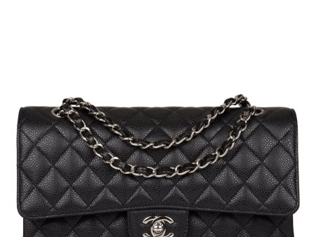 Chanel Black Quilted Caviar Medium Classic Double Flap Bag Silver Hardware Online Hot Sale