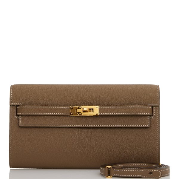 Hermes Kelly Wallet To Go Etoupe Chevre Gold Hardware Online Sale