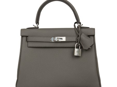 Hermes Kelly Retourne 25 Etain Togo Palladium Hardware Sale