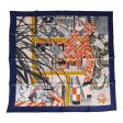 Hermes  Rendez-Vous Chez  Blue Marine Silk Twill Scarf 70cm on Sale