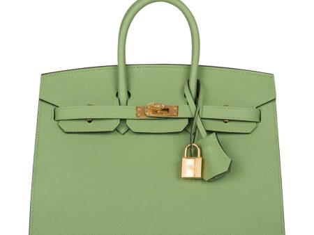 Hermes Birkin Sellier 25 Vert Criquet Epsom Gold Hardware For Discount