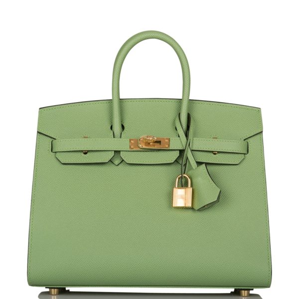 Hermes Birkin Sellier 25 Vert Criquet Epsom Gold Hardware For Discount