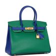 Hermes Special Order (HSS) Birkin 30 Vert Verone and Bleu Electric Epsom Brushed Gold Hardware Online now