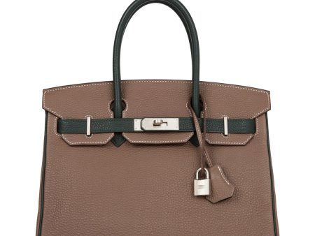 Pre-owned Hermes Special Order (HSS) Birkin 30 Etoupe and Vert Fonce Togo Brushed Palladium Hardware Online