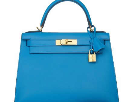 Hermes Kelly Sellier 28 Bleu Frida Epsom Gold Hardware Supply