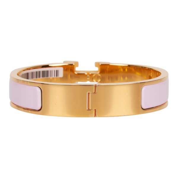 Hermes Rose Dragee Clic Clac H Narrow Enamel Bracelet PM GHW For Cheap