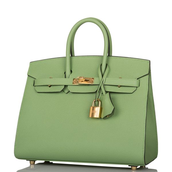 Hermes Birkin Sellier 25 Vert Criquet Epsom Gold Hardware For Discount