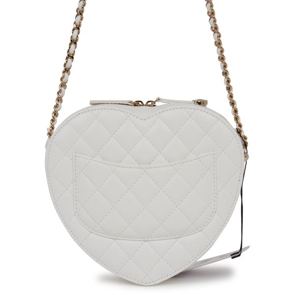 Chanel CC In Love Large Heart Bag White Lambskin Light Gold Hardware Sale