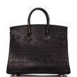 Hermes Birkin 25 Black Matte Niloticus Crocodile Gold Hardware Fashion