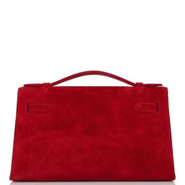 Hermes Kelly Pochette Rouge Vif Doblis Palladium Hardware on Sale