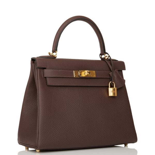 Hermes Kelly Retourne 28 Chocolate Togo Gold Hardware Sale