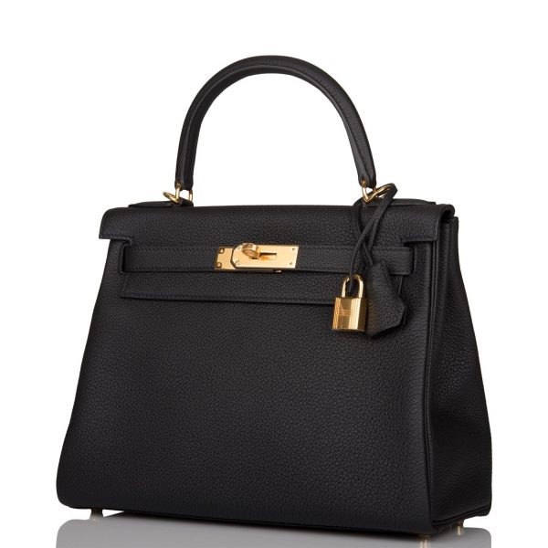 Hermes Kelly Retourne 28 Black Togo Gold Hardware Online now