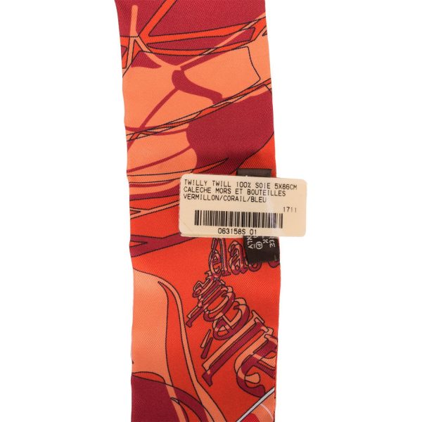 Hermes  Caleche Mors Et Boutilles  Vermillion Silk Twilly Sale