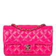 Chanel Pink Quilted Patent Rectangular Mini Classic Flap Bag Light Gold Hardware Sale