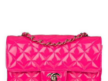 Chanel Pink Quilted Patent Rectangular Mini Classic Flap Bag Light Gold Hardware Sale