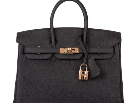 Hermes Birkin 25 Black Togo Rose Gold Hardware For Sale